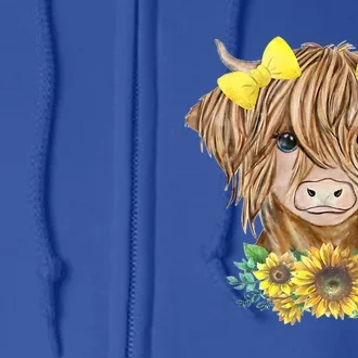 Highland Cow With Sunflowers Full Zip Hoodie