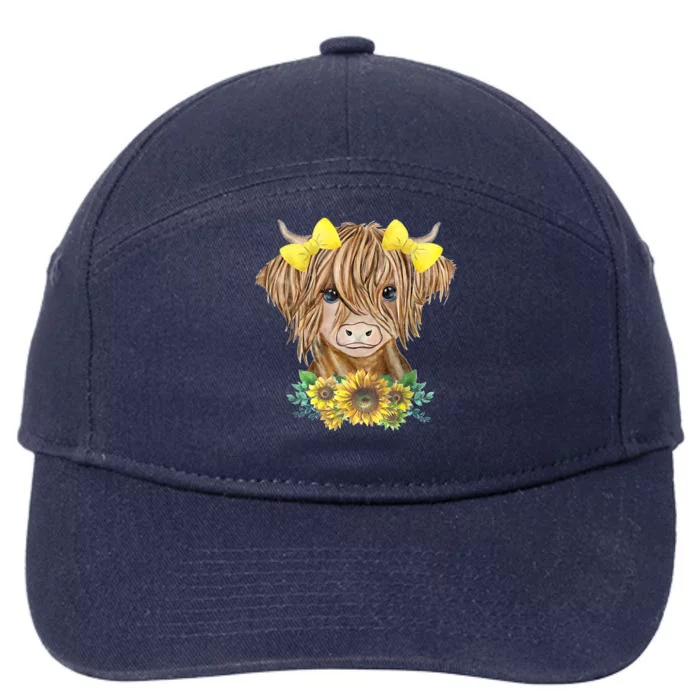 Highland Cow With Sunflowers 7-Panel Snapback Hat