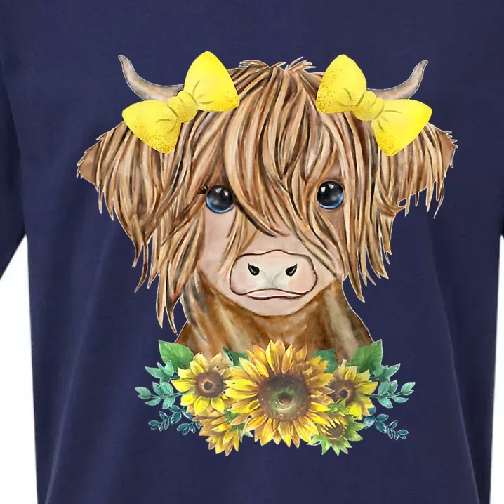 Highland Cow With Sunflowers Sueded Cloud Jersey T-Shirt