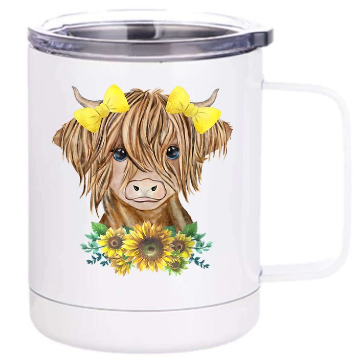 Highland Cow With Sunflowers Front & Back 12oz Stainless Steel Tumbler Cup