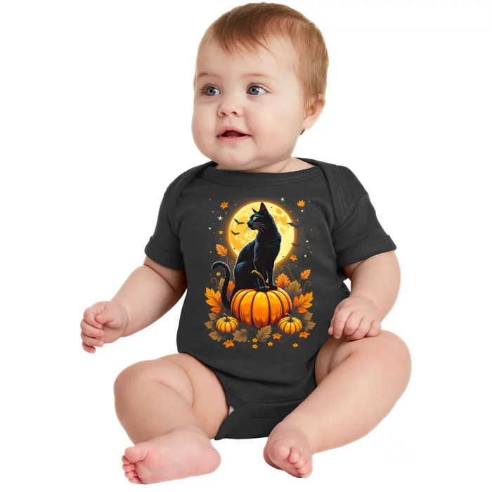 Halloween Cat Women Funny Fall Pumpkin Cat Lover Cute Baby Bodysuit