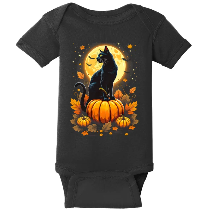 Halloween Cat Women Funny Fall Pumpkin Cat Lover Cute Baby Bodysuit