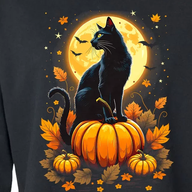 Halloween Cat Women Funny Fall Pumpkin Cat Lover Cute Cropped Pullover Crew