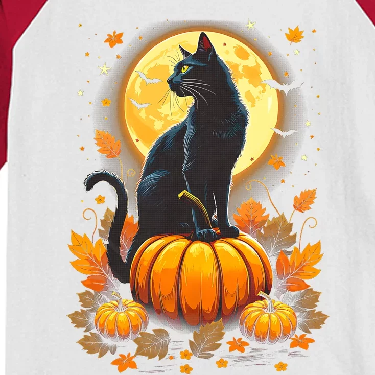 Halloween Cat Women Funny Fall Pumpkin Cat Lover Cute Kids Colorblock Raglan Jersey