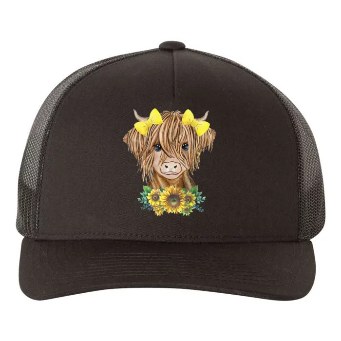 Highland Cow With Sunflowers Yupoong Adult 5-Panel Trucker Hat