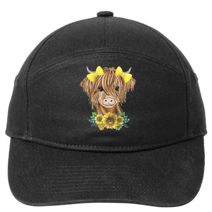 Highland Cow With Sunflowers 7-Panel Snapback Hat