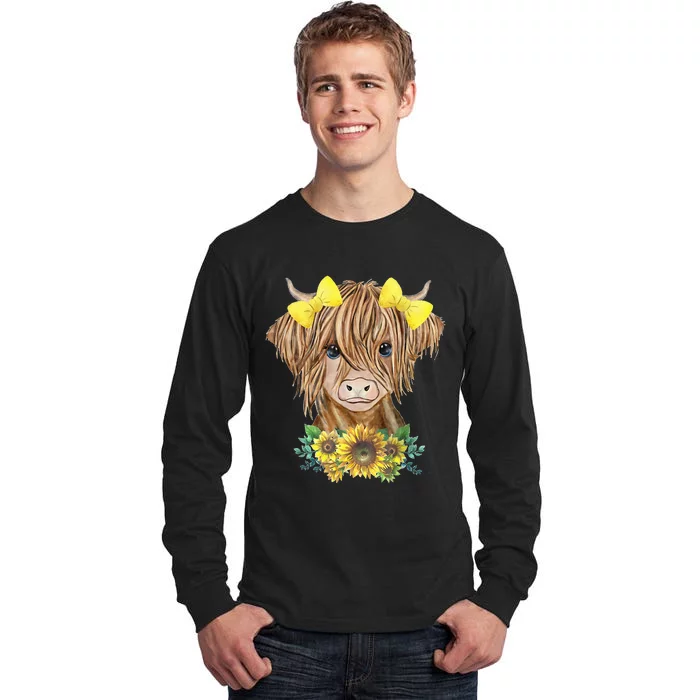 Highland Cow With Sunflowers Tall Long Sleeve T-Shirt