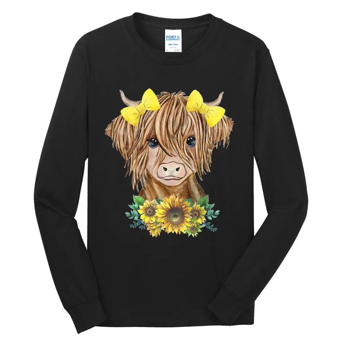 Highland Cow With Sunflowers Tall Long Sleeve T-Shirt