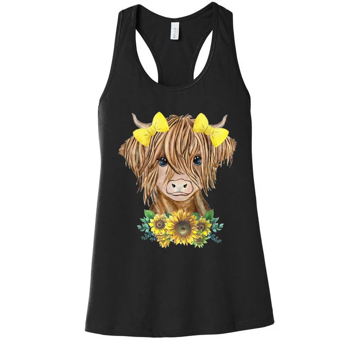 Highland Cow With Sunflowers Women's Racerback Tank