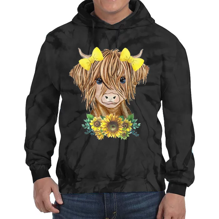 Highland Cow With Sunflowers Tie Dye Hoodie