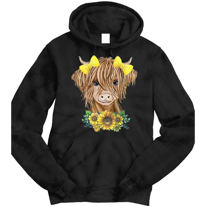 Highland Cow With Sunflowers Tie Dye Hoodie