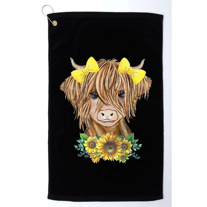 Highland Cow With Sunflowers Platinum Collection Golf Towel