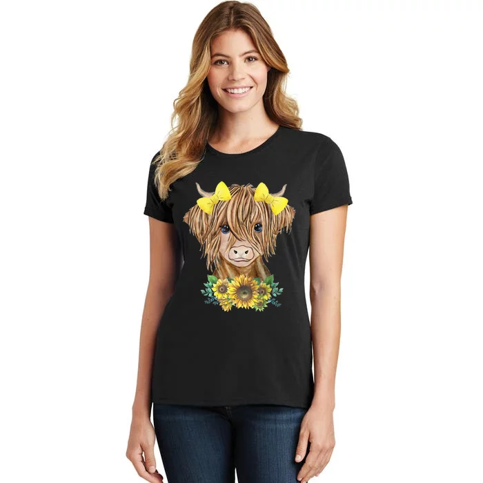 Highland Cow With Sunflowers Women's T-Shirt