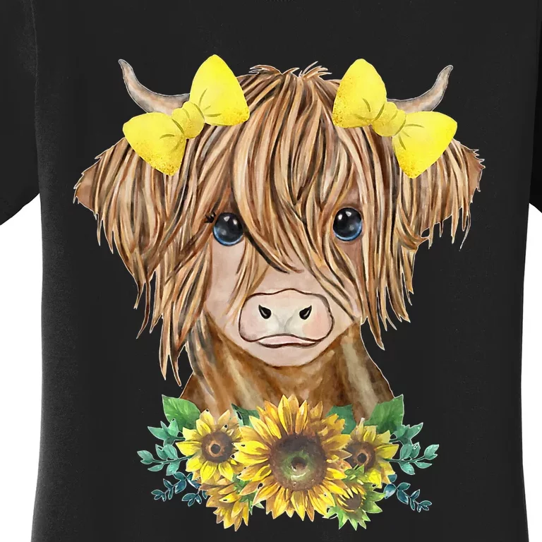 Highland Cow With Sunflowers Women's T-Shirt