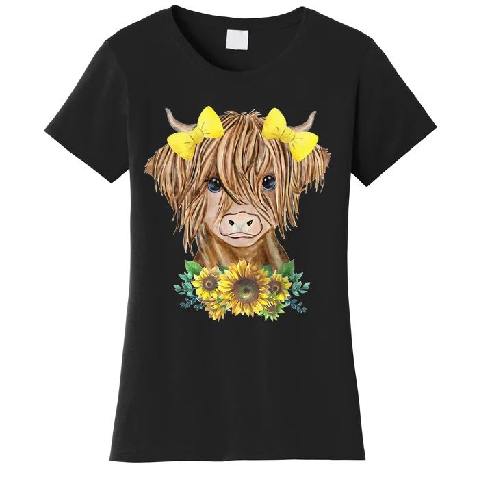 Highland Cow With Sunflowers Women's T-Shirt