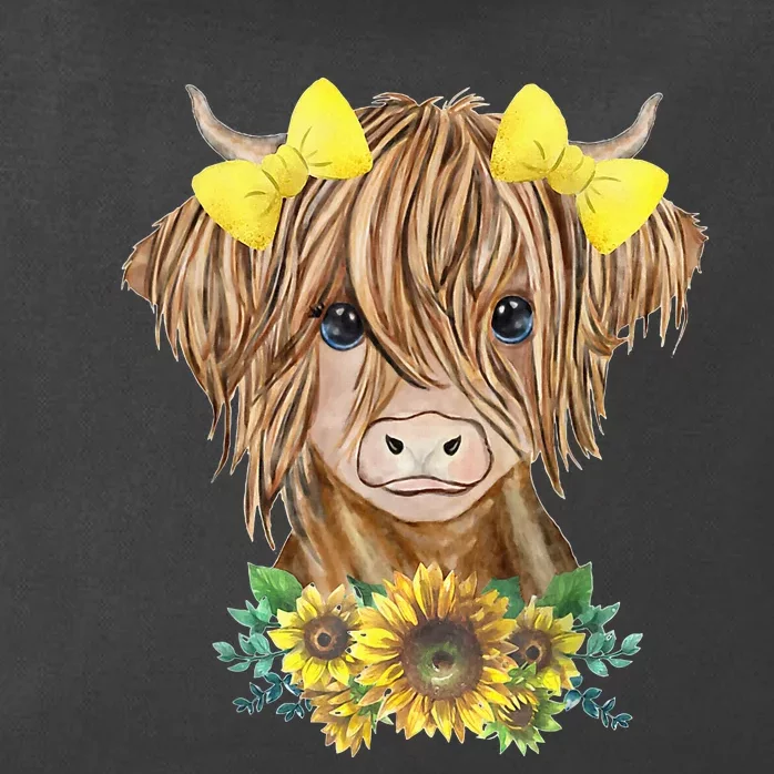 Highland Cow With Sunflowers Zip Tote Bag