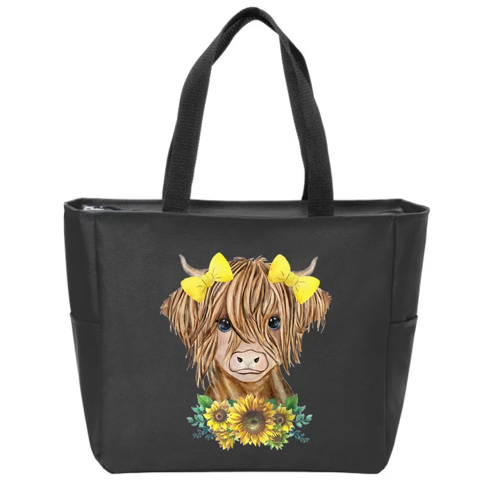 Highland Cow With Sunflowers Zip Tote Bag