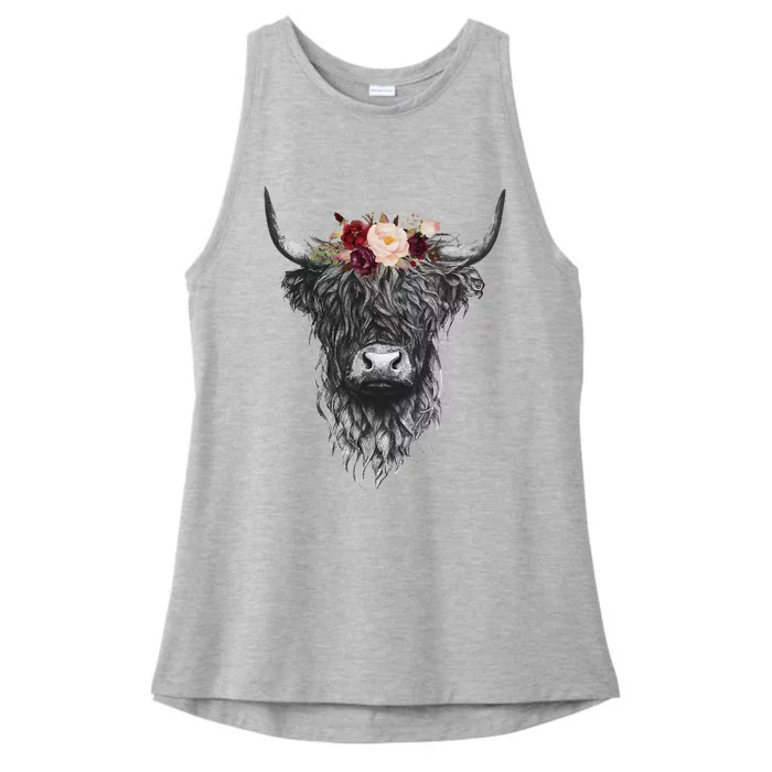 Highland Cow Western Country Ladies Tri-Blend Wicking Tank