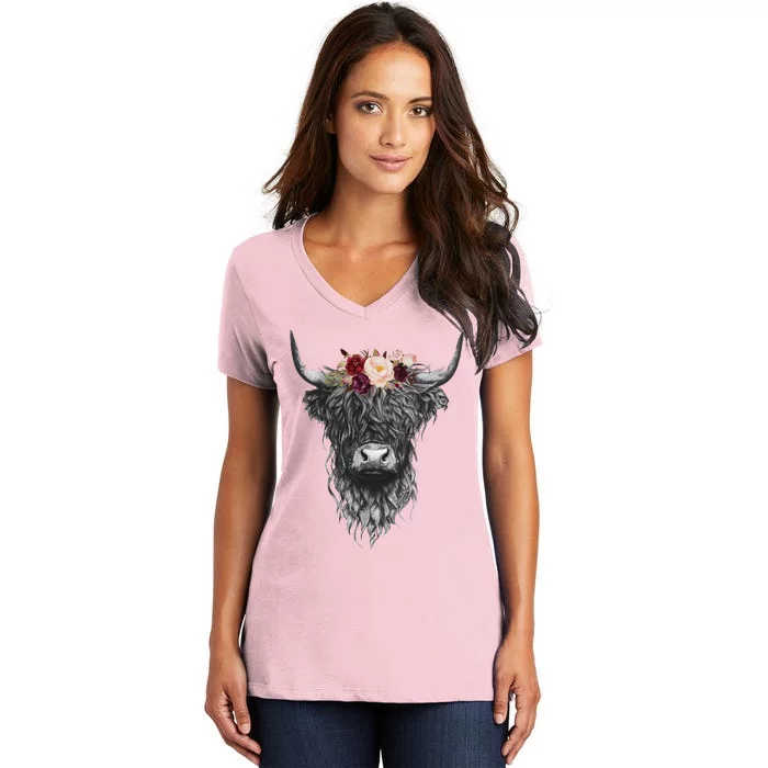 Highland Cow Western Country Women's V-Neck T-Shirt