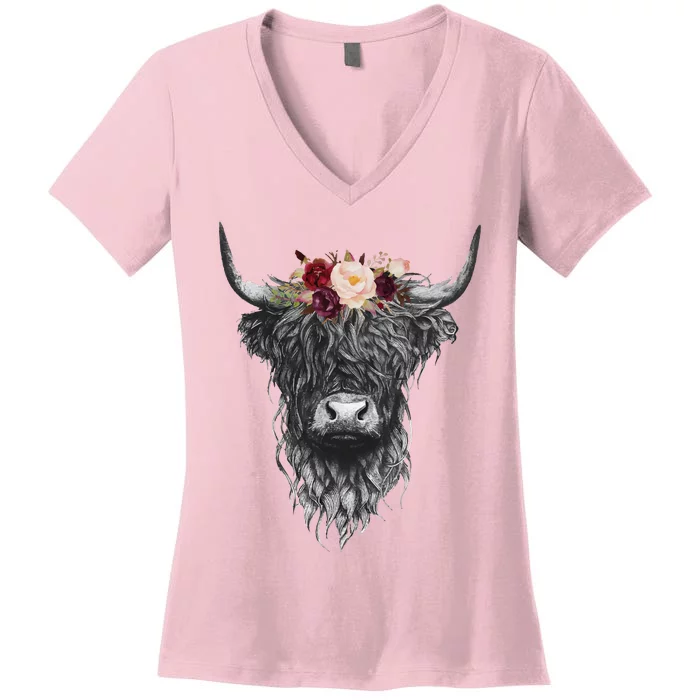 Highland Cow Western Country Women's V-Neck T-Shirt