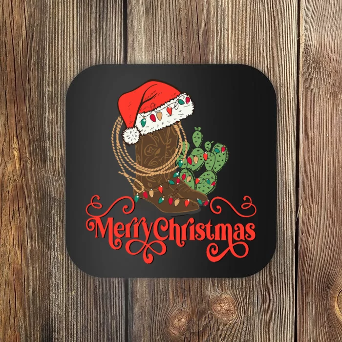 Howdy Christmas Western Xmas Cowboy Boots Country Christmas Coaster