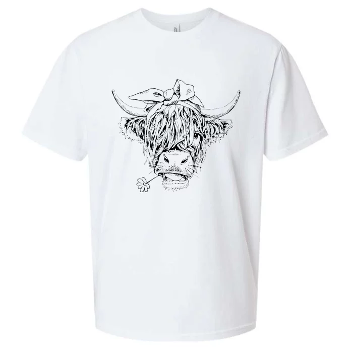 Highland Cow Western Girls Bandana Highlander Cow Print Sueded Cloud Jersey T-Shirt