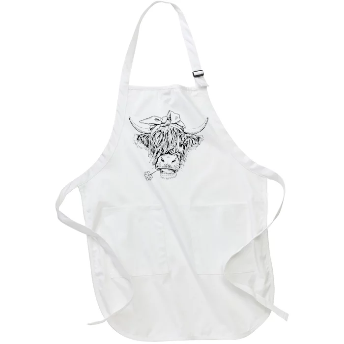 Highland Cow Western Girls Bandana Highlander Cow Print Full-Length Apron With Pocket