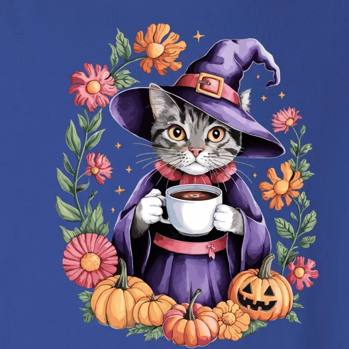 Halloween Cat Witch Hat Coffee Pumpkins Floral Cat Witch Cute Gift Toddler Long Sleeve Shirt