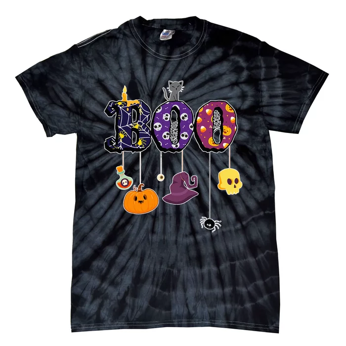 Halloween Costume with Spiders Ghosts Pumpkin & Witch Hat Tie-Dye T-Shirt