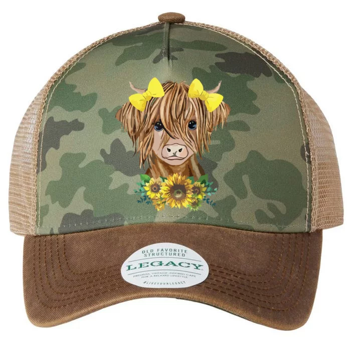 Highland Cow With Sunflowers Legacy Tie Dye Trucker Hat