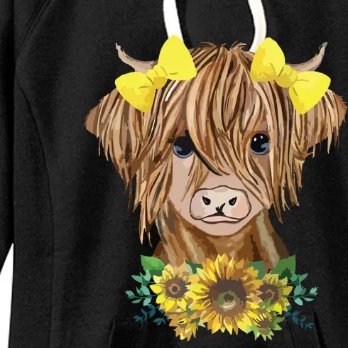 Highland Cow With Sunflowers Women's Fleece Hoodie