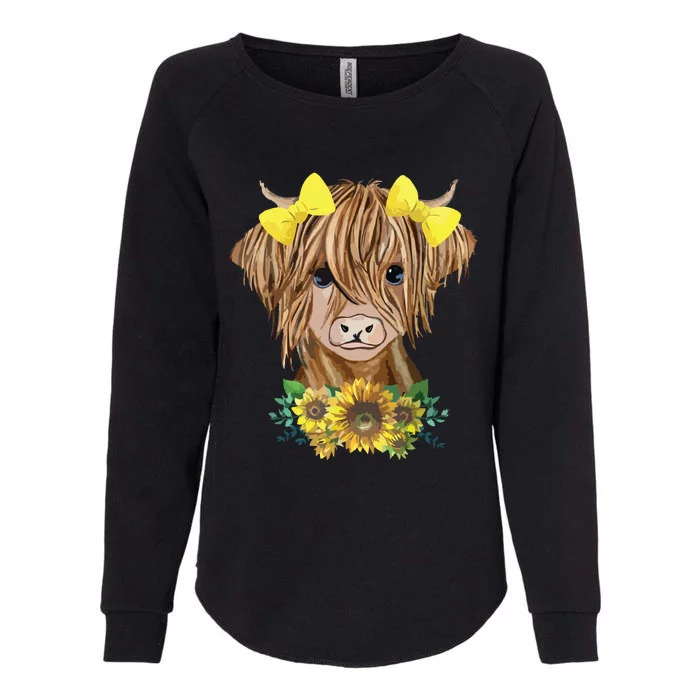 Highland Cow With Sunflowers Womens California Wash Sweatshirt