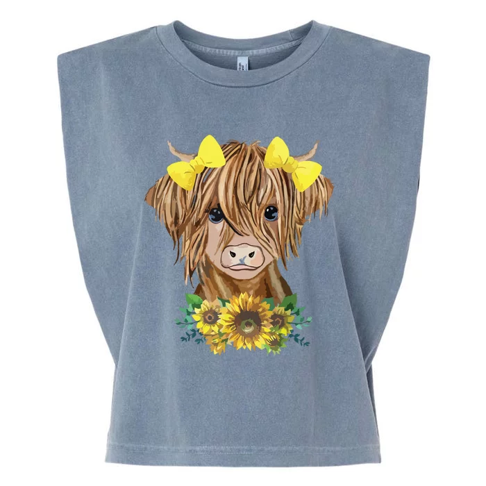 Highland Cow With Sunflowers Garment-Dyed Women's Muscle Tee