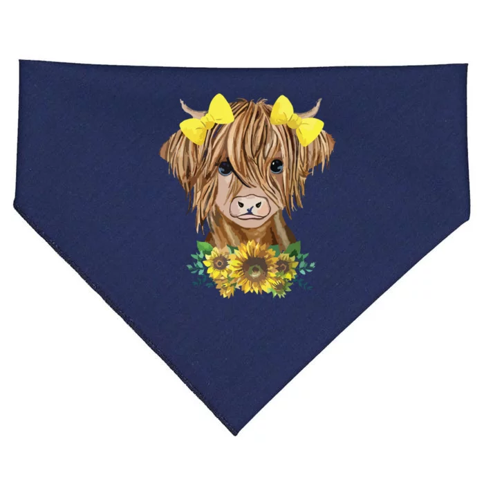 Highland Cow With Sunflowers USA-Made Doggie Bandana