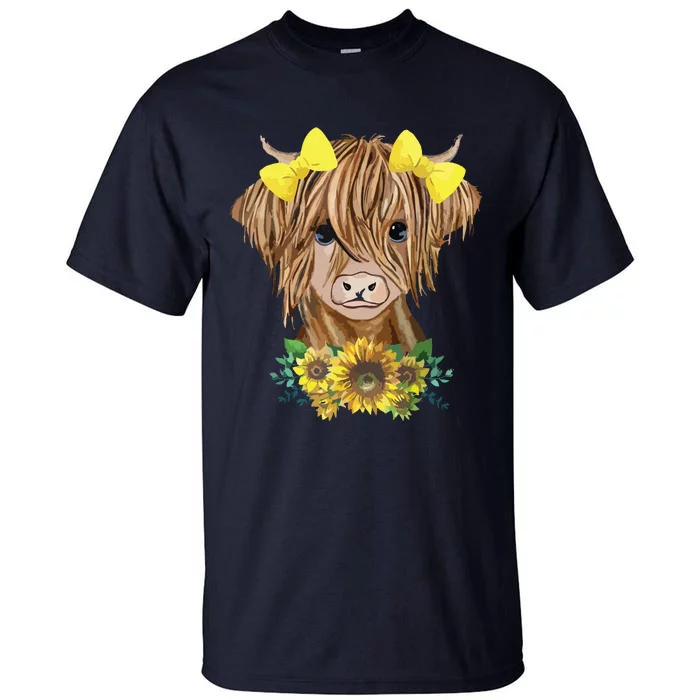 Highland Cow With Sunflowers Tall T-Shirt