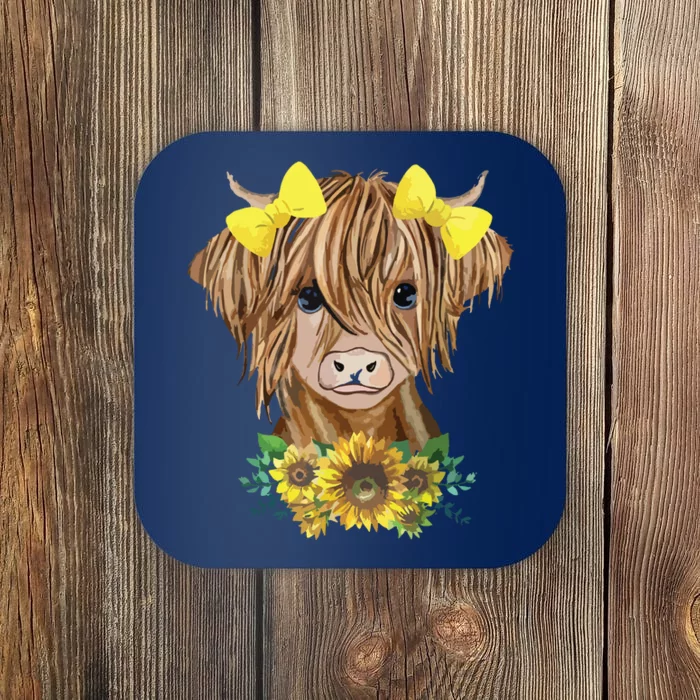 Highland Cow With Sunflowers Coaster