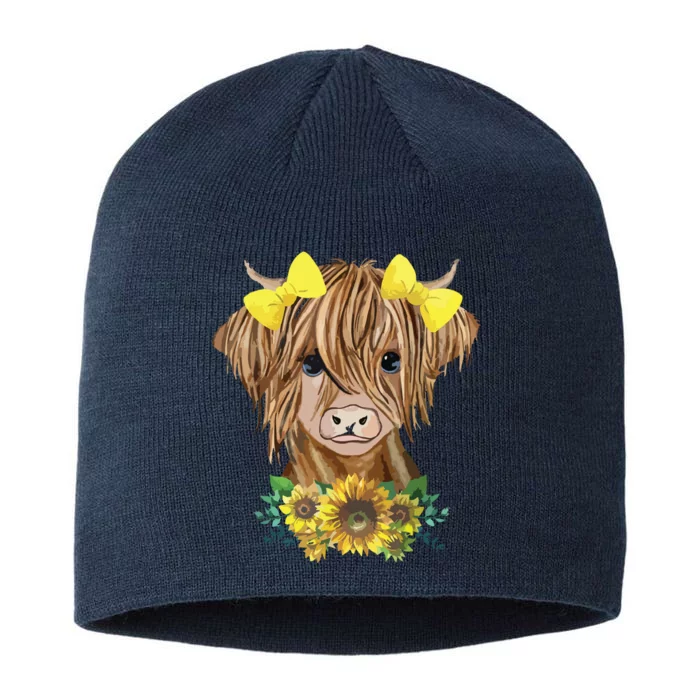 Highland Cow With Sunflowers 8 1/2in Sustainable Knit Beanie