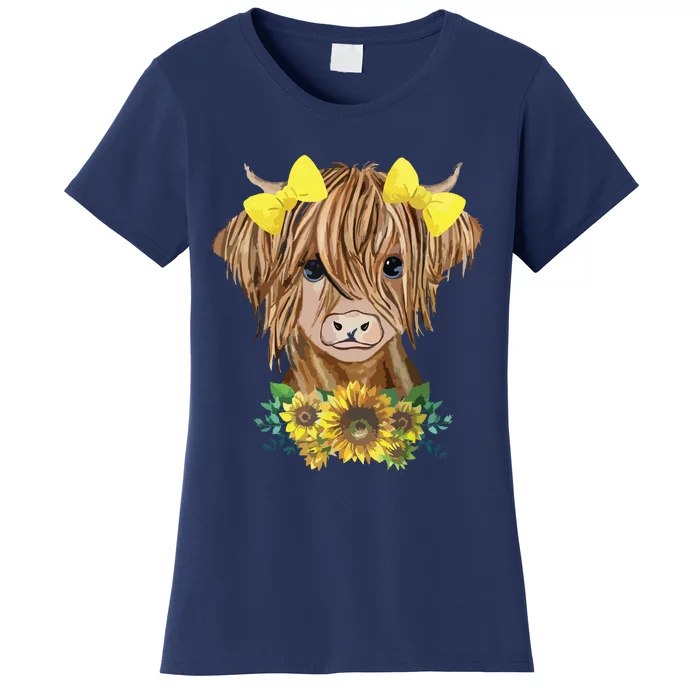 Highland Cow With Sunflowers Women's T-Shirt