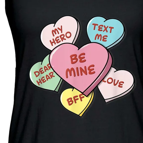 Heart Candies With Sweetie Messages Pastels Valentine's Day Ladies Essential Flowy Tank