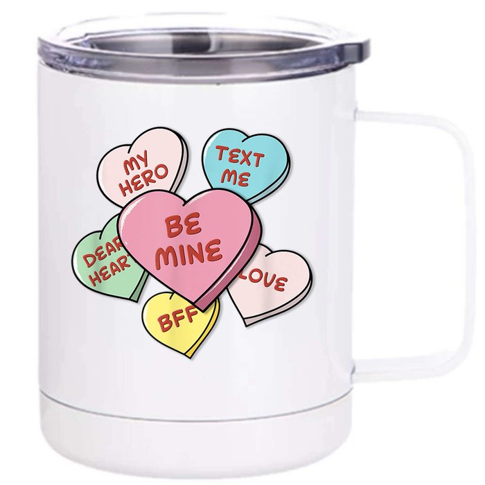 Heart Candies With Sweetie Messages Pastels Valentine's Day Front & Back 12oz Stainless Steel Tumbler Cup