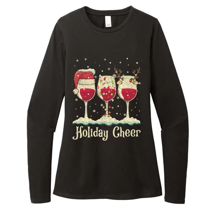 Holiday Cheer Wine Santa Hat Christmas Gift Womens CVC Long Sleeve Shirt