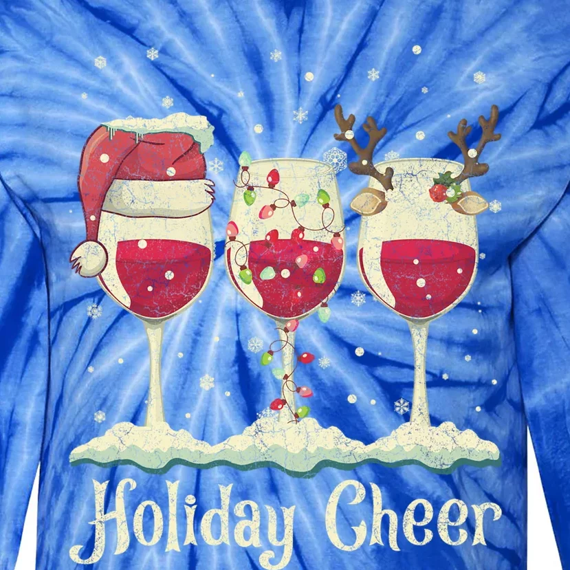 Holiday Cheer Wine Santa Hat Christmas Gift Tie-Dye Long Sleeve Shirt