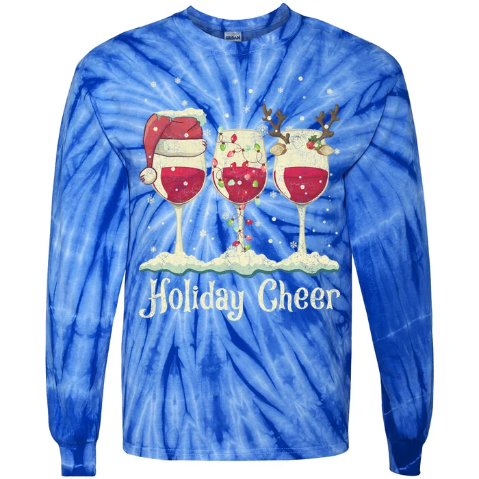 Holiday Cheer Wine Santa Hat Christmas Gift Tie-Dye Long Sleeve Shirt