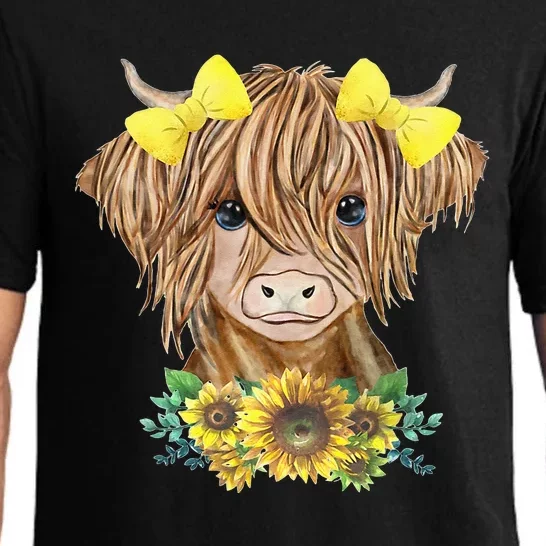 Highland Cow With Sunflowers Pajama Set