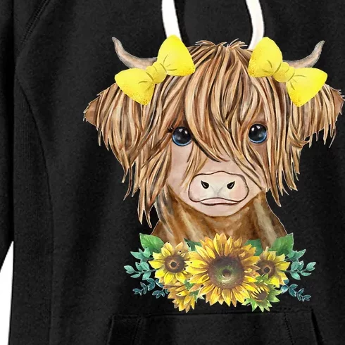 Highland Cow With Sunflowers Women's Fleece Hoodie