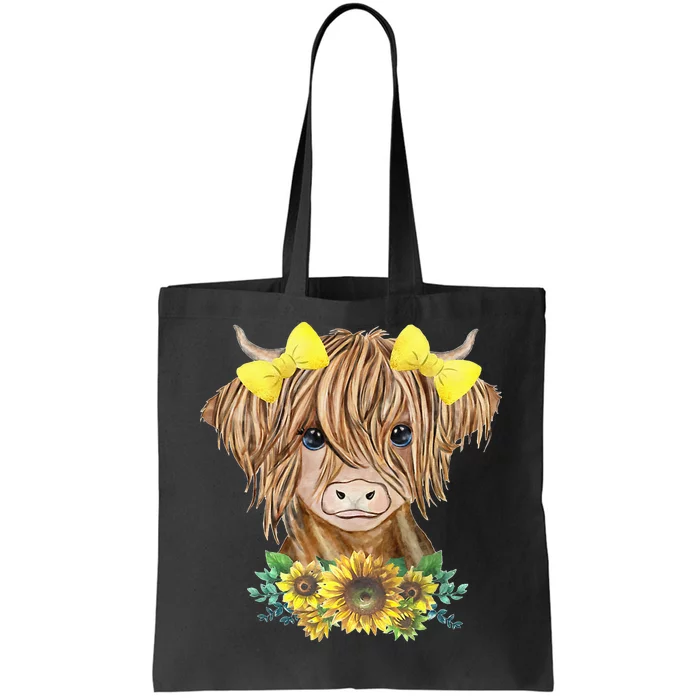 Highland Cow With Sunflowers Tote Bag