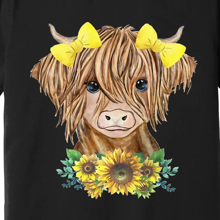 Highland Cow With Sunflowers Premium T-Shirt