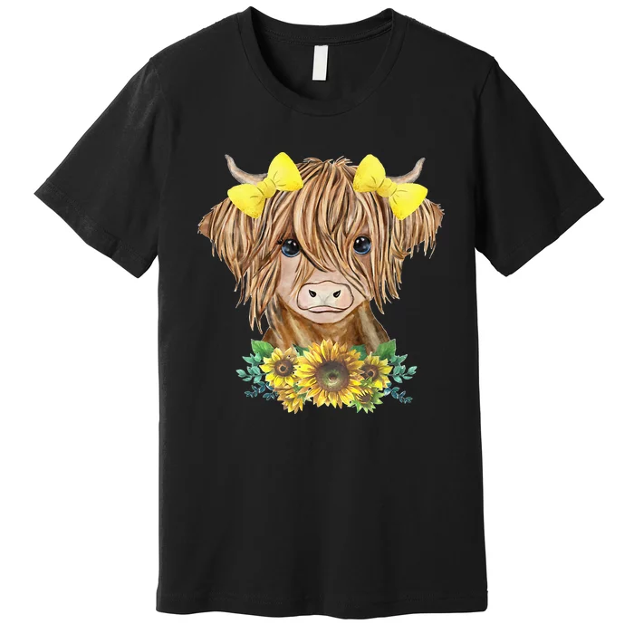 Highland Cow With Sunflowers Premium T-Shirt