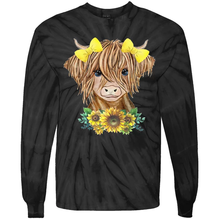 Highland Cow With Sunflowers Tie-Dye Long Sleeve Shirt