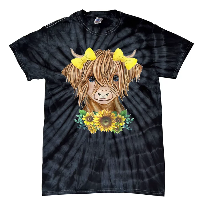 Highland Cow With Sunflowers Tie-Dye T-Shirt